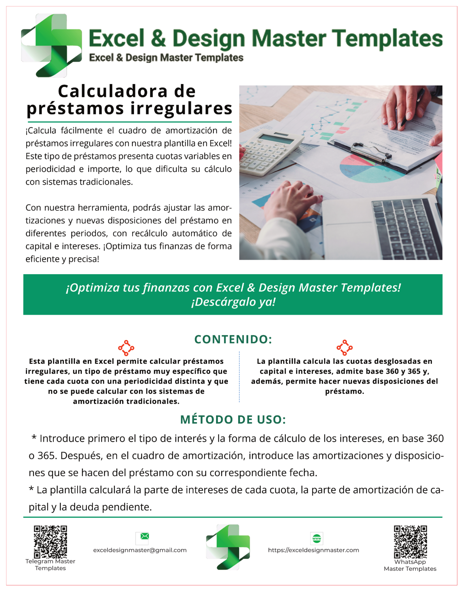 Calculadora de Préstamos Irregulares – Excel & Design Master Template